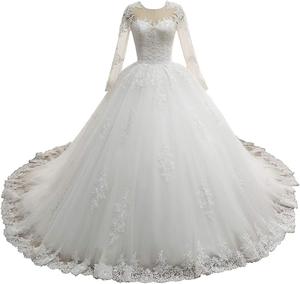 Venta al por mayor de Vestidos de Novia de encaje de princesa con encaje de manga larga de talla grande elegante Robe De Marie - Product Image 6
