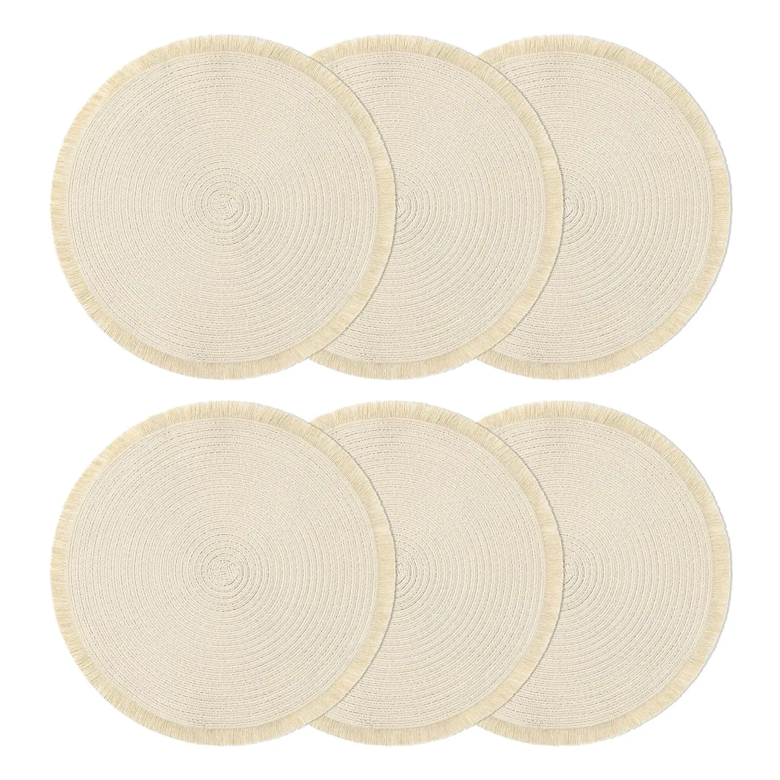 Round Placemats Beige Table Mats For Dining Table Washable Braided Place Mats With Fringe For Home Wedding Party Decor
