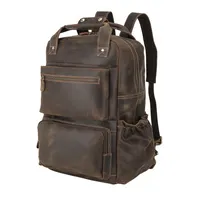 Mini Mochila De Cuero genuino marrón de diseñador de lujo para hombre, bolso de viaje con bolsillos