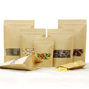 Водонепроницаемый одноразовый пакет с застежкой-молнией из крафт-бумаги, герметичный пакет с застежкой-молнией, индивидуальная упаковка для еды, стоячий мешочек с окошком