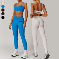 G Top-TZ9000 Gym Scrunch Butt Double Strap High Waist Yoga Leggings Fitness Bra Two Piece Workout Sets for Women