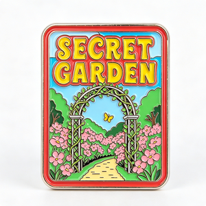 Épinglette en métal Secret Garden, rectangulaire, émail dur, thème floral, objet de collection artistique - Product Image 4