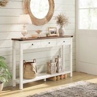 Console de luxe style ferme pour entrée étroite, table d'appoint en bois de 47,2 pouces avec 3 tiroirs et étagère ouverte pour couloir
