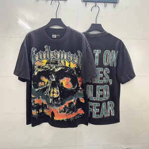Camiseta GOD SPEED con Diseño Gráfico Vintage, Logotipo de Esqueleto de Alta Calidad, Color Negro Lavado, Algodón Grueso para <span class=keywords><strong>Hombre</strong></span> - Product Image 3