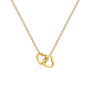 Collier romantique en acier inoxydable, pendentif avec Double cœur croisé, bijoux pour femmes, mignon - Product Image 1