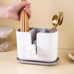 Household Kitchen Plastic Chopstick Holder Compartments Drainage Multifunctional Storage <b>Rack</b> Double-Layer Detachable Chopstick - Product Image 3