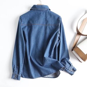 2024 Mùa Xuân Và Mùa Thu Mới Ve Áo Sơ Mi Hải Quân Rửa Dài Tay Áo Denim Áo Sơ Mi Phụ Nữ - Product Image 5