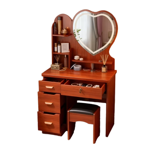 Petite coiffeuse pour chambre à louer avec miroir de maquillage éclairé, serrure de tiroir en forme de cœur pour chambre principale, table de vanité pour chambre à coucher - Product Image 2