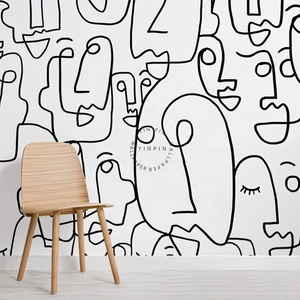 <span class=keywords><strong>Papier</strong></span> <span class=keywords><strong>peint</strong></span> mural détachable <span class=keywords><strong>noir</strong></span> <span class=keywords><strong>et</strong></span> <span class=keywords><strong>blanc</strong></span>, grande surface, <span class=keywords><strong>dessin</strong></span> au trait abstrait, visage - Product Image 3