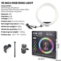 Anneau lumineux de 10 pouces avec LED RVB réglable pour l'éclairage photographique Parfait pour la beauté de la photographie en direct