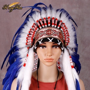 Grosir Aksesori kostum karnaval Halloween hiasan kepala bulu angsa bermotif warna mahkota ikat kepala India biru Royal - Product Image 2