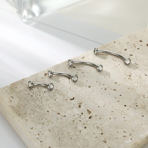 Barra Curva de Acero Quirúrgico 316L de 14G/16G, con Incrustaciones de Diamantes de Imitación/Ópalo, Joyería para Piercing de Ceja, Ombligo, Labio y Pezón - Product Image 3