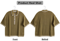 Pull en maille pour femme avec bordure contrastante, manches classiques, coupe ample, respirant, anti-plis, séchage rapide, décontracté, pour le golf, avec boutons