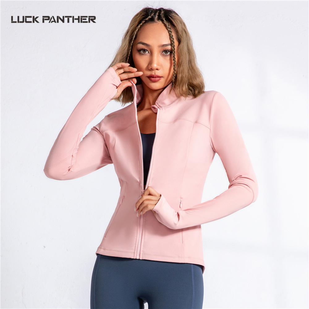 Lady High Elastic Stand up Collar Yoga Top Fitness Zip Jacket With Pockets Long Sleeve Slim Fit Running Jacket With Thumb Buckle