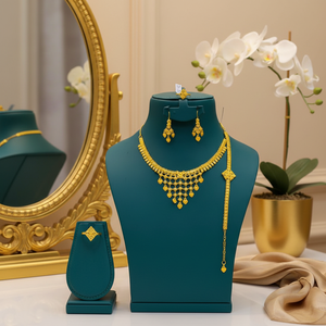 Conjunto de Joyería Clásica para Mujer, Chapada en Oro de 24K, Estilo Vintage, Collar, Aretes y Brazaletes de Aleación de Cobre, Estilo Francés y Estadounidense, con Diamantes, para Aniversario - Product Image 6