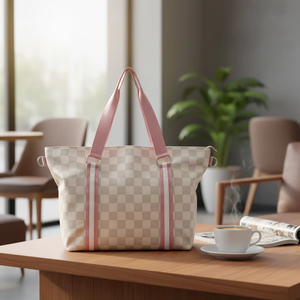 <span class=keywords><strong>Sac</strong></span> fourre-tout tendance et mignon, écologique, personnalisé, à carreaux, pour le shopping, le rangement, les voyages en extérieur et la plage, pour filles, avec fermeture éclair - Product Image 5