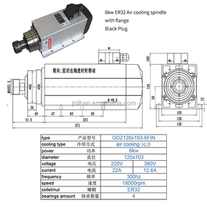 Moteur de broche de routeur CA GDZ120x103-6 380V ER32 à refroidissement par air 6kW - Product Image 3