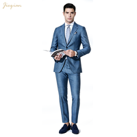 Costume d'affaires bleu pour homme en laine 70% avec revers cranté, simple boutonnage, 2 boutons, sans fente, vente en gros, service OEM ODM sur mesure en usine