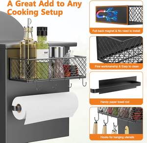 Accesorios para Parrilla <span class=keywords><strong>de</strong></span> <span class=keywords><strong>Cocina</strong></span> al Aire Libre, Paquete <span class=keywords><strong>de</strong></span> 2 Contenedores Magnéticos <span class=keywords><strong>de</strong></span> Almacenamiento, Cesta <span class=keywords><strong>de</strong></span> Acero Inoxidable para Parrilla con Soporte para Toallas <span class=keywords><strong>de</strong></span> Papel para Barbacoa - Product Image 4