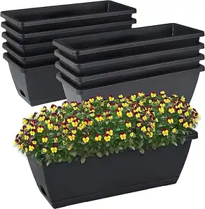 Modern Plastic Window Box Flower Pots Rectangular Wall Railing Drainage Rectangle Boxes Balcony Planters With Tray Draining Hole