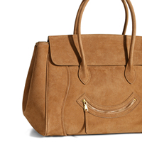 Tas Selempang Kulit Suede Kapasitas Besar dengan Pegangan Atas Ganda, Tas Jinjing untuk Perjalanan Sehari-hari