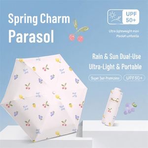 Parasol de poche portable 5 plis, motif fruits mignon, 6 baleines, protection UV UPF50+, imperméable, ultra-léger, mini parapluie pour usage quotidien - Product Image 1