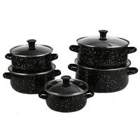 Ensemble de casseroles classiques en fonte émaillée avec doubles poignées, compatibles gaz et induction, ustensiles de cuisine vintage pour la maison