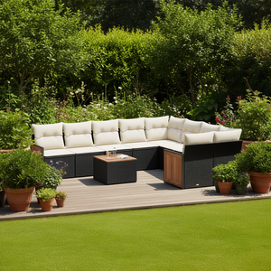 Conjunto de Sofás de Jardín Color Negro Crema, Muebles de Ratán PE para Exteriores, Diseño Contemporáneo, Cojines de Espuma de Alta Densidad - Product Image 2