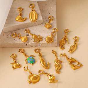 จี้ห้อยคอแฟชั่นรูปเต่า ม้าน้ำ เปลือกหอย ชุดเครื่องประดับ DIY ซีรีส์มหาสมุทร ทำจากสแตนเลสชุบทอง 18K สำหรับทุกเพศ - Product Image 3