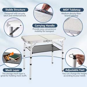 Mesa de Picnic Plegable, Mesa de Camping Pequeña, Altura Ajustable, Portátil, Ligera, de Aluminio, Rectangular, Mesa Auxiliar de Oficina - Product Image 2