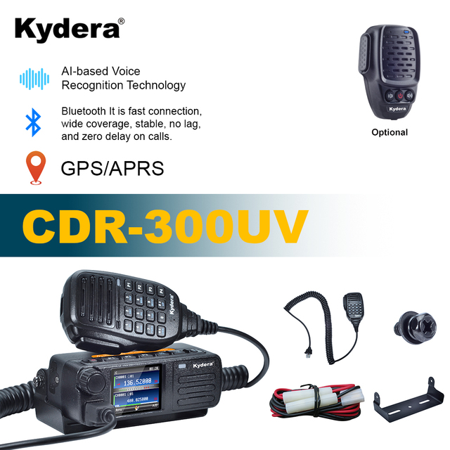For CDR-300UV Mini Size Digital Dual Band GPS/APRS Mobile Radio 20W IPX4 Water Resistant VHF/UHF 0-30KM Talk Range for Car
