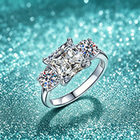 Bague de fiançailles en argent sterling S925 avec trois pierres en moissanite taille princesse couleur D 3 carats, bijoux en gros