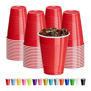 แก้วพลาสติกสีแดงแบบใช้แล้วทิ้งขนาด 16 ออนซ์ พิมพ์โลโก้ตามสั่ง เกรดอาหาร PP ผนังสองชั้น สำหรับเครื่องดื่มเย็น งานแต่งงาน บาร์ และงานอีเว้นท์ต่างๆ - Product Image 1