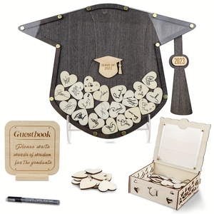 1Pc Houten Drop Top Gastenboek Afstuderen 60 Houten Harten Perfect 2024 College Middelbare School Klas Decoratie Afstuderen - Product Image 1