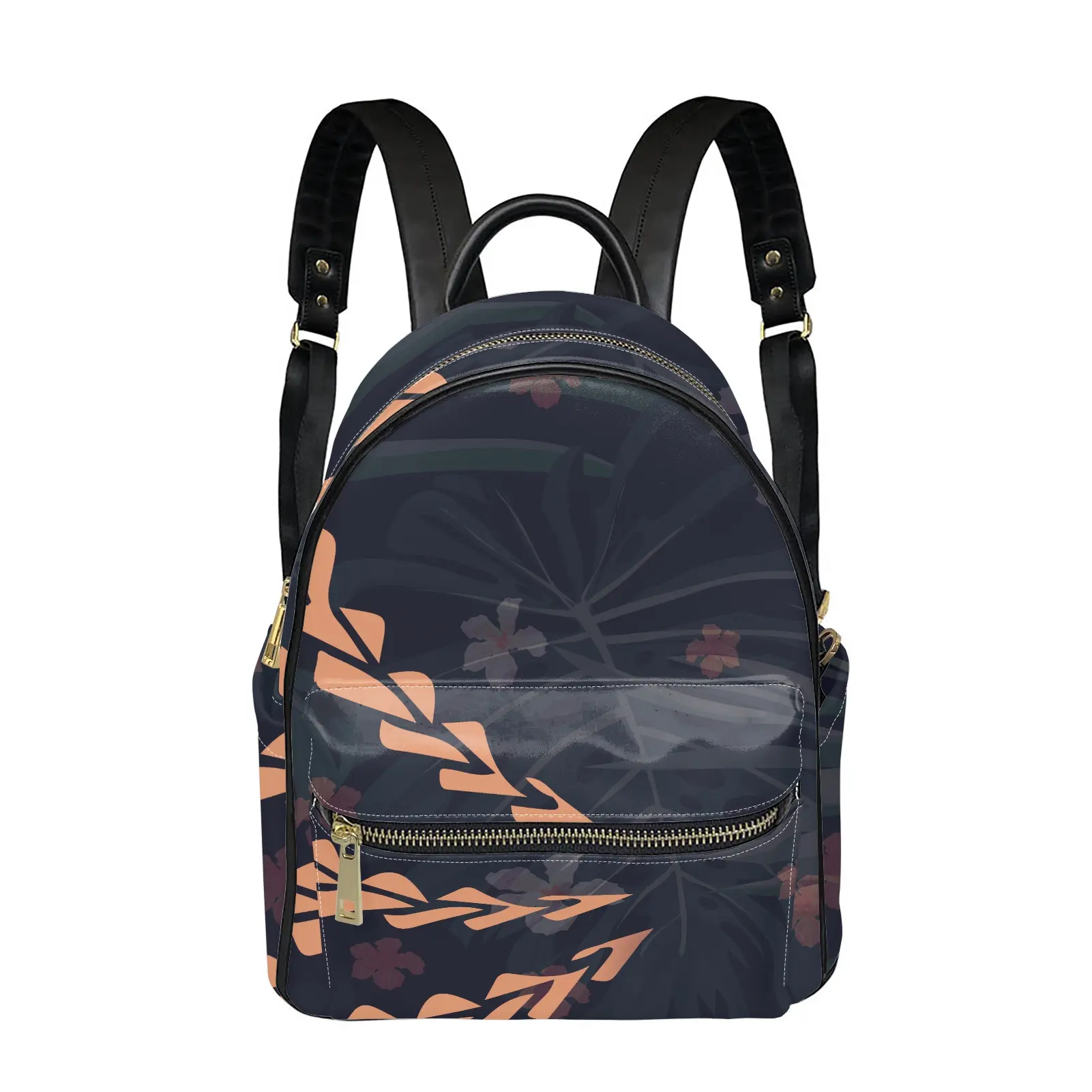 High-quality Pu Backpack Waterproof For Women Hawaii Polynesian Pattern Leather Purse Backpack Girl School Bags With zip Pockets