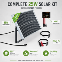 Kit complet de panneau solaire monocristallin 25W, panneau solaire rigide en verre, contrôleur MPPT avec support 12V hors réseau pour pompe à eau