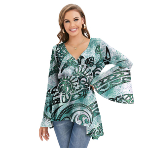 Drop Shipping atasan gambar tropis suku Polinesia dan blus kemeja kustom atasan Hawaii wanita atau blus wanita - Product Image 5