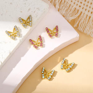Accessoires minimalistes en alliage 3D pour nail art papillon, décorations d'ongles portables en strass, mode or et argent incrusté, ongles scintillants - Product Image 1