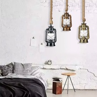 American Retro Country Corde de Chanvre Kérosène Suspension Unique Creative Simple Balcon Eclairage Nostalgique Lanterne Petit Fer