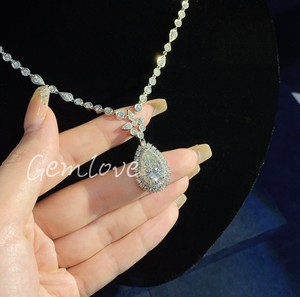 สร้อยคอเพชรสีทอง18K ของผู้หญิงที่ทันสมัยได้รับการรับรองจาก IGI ลูกแพร์โตในห้องทดลองและเพชรเจียระไนทรงกลมของขวัญวันครบรอบแต่งงาน - Product Image 3