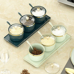 Beauty Spice Jar Set 7Pcs With Lid And Spoon For <b>Kitchen</b> <b>Storage</b> Container Ceramic Seasoning Jars With Tray - Product Image 3