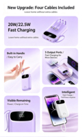 Batterie externe portable ultra-mince à charge rapide 22,5 W avec logo personnalisé, 10000 mAh, câble intégré, chargeur portable 10000 mAh