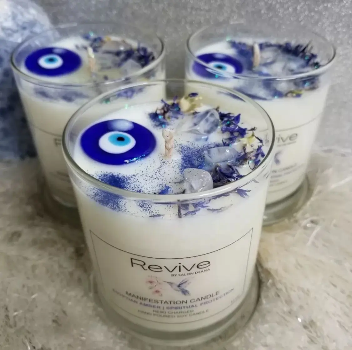 Home Decor Fragrance Soy Wax Spell Candle Personalized Scented Candle Healing Spiritual Evil Eye Crystal Luxury Custom Pillar