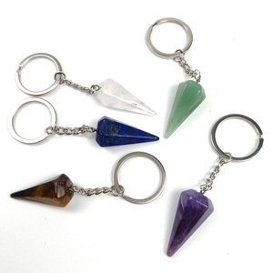 Diy Popular Present Divining Spirit Pendulum Hexagonal Clear Quartz Key Chain Pendant Healing Energy Key Chain Gem Stones