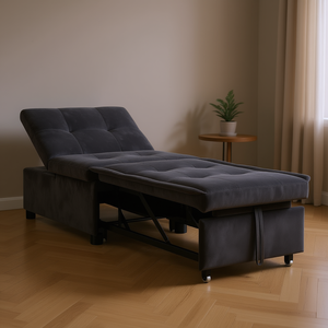 Canapé-lit en velours gris foncé, 76,38 x 26,38 x 32,28 pouces, dossier capitonné, structure en métal, meubles de salon modernes - Product Image 2