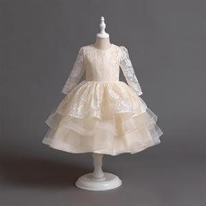 Bianco <span class=keywords><strong>damigella</strong></span> d'onore abbigliamento per bambini con fiocco in pizzo festa <span class=keywords><strong>abito</strong></span> da sposa ragazza manica lunga <span class=keywords><strong>abito</strong></span> da ballo principessa - Product Image 5