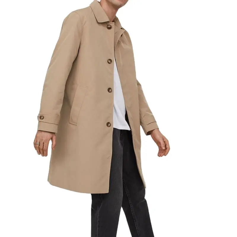 OEM custom pure color buttons Korean trend long trench coat men's coat