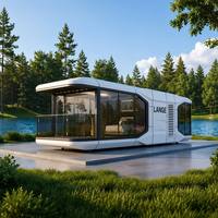 Maison capsule préfabriquée moderne, maison intelligente en forme de capsule spatiale, entièrement équipée, module de logement modulaire pour location Airbnb et vacances.