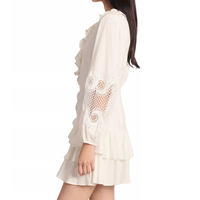 Robe Courte Femme Wisrise Personnalisée de Haute Qualité, Blanche, en Dentelle Brodée Numérique, à Manches Longues, Col en V Volanté, Style Doux et Naturel
