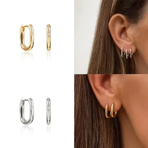 925 <b>Sterling</b> <b>Silver</b> O Shape <b>Hoop</b> Stud Earrings Single Diamond Look Rhodium Plated Brass Elegant Simple Jewelry for Women - Product Image 6